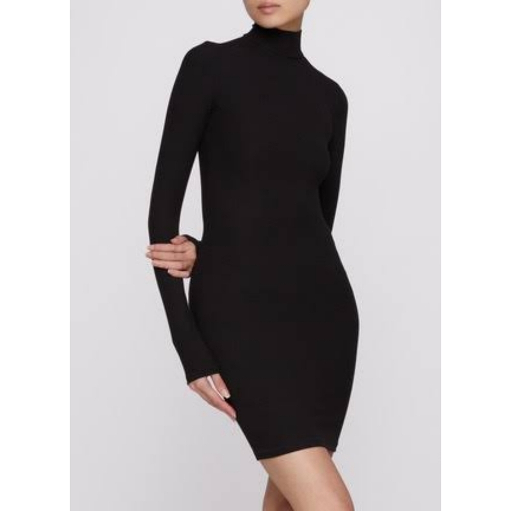 Skims Soft Lounge Modal Mock Neck Long Sleeve Black Dress Size XL